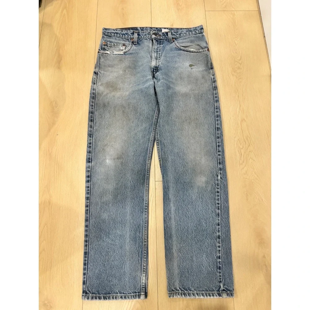 Levis 505 Regular Fit Straight Leg Jeans Mens‎ 33x30 Light Vintage Distressed